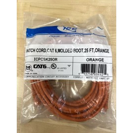 ICC Cat6 Patch Cable, 25 ft, Molded Boot, Orange, Unopened, New ICPCSK25OR