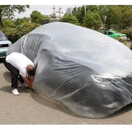 YehVeh Disposable Car Cover Dirtproof Lightweight PE Clear Car Dust Cover with Elastic Wrap Band Full Exterior Protective Covers for Garage Indoor Car Show Collection Rain Outdoor Sedan Keep Clean