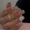3D Handmade Press on Nails Medium Square Flower Fake Nails