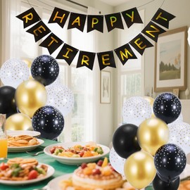 Black Gold Retirement Party Decorations Happy Retirement Banners Balloons Retire Party Decorations Supplies Kit Office Farewell Party for Men Women