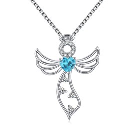 jiamiaoi 18K Weißgold Platte Winkel Anhänger Halskette 925 Sterling Silber Kreuz Kette mit 12month Birthstone, kommen mit Geschenk-Box