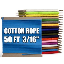 PerkHomy 500lb Cotton Rope 3/16" (5mm) 50 ft Multi Purpose Utility Diamond Braided Cord, Natural Cotton for Clothes Line Camping Crafting Flag Pole, Sky Blue