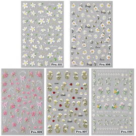 5pcs Embossed Daisy Nail Stickers Micro-carving Flower Nail Stickers Small Daisies Pink Butterfly Flower Nail Decals for Nail Art Supplies Daisy Flowers Nail Art Stickers Floral Stickers for Nails DIY