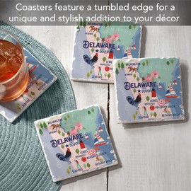 Thirstystone Delaware State Attractions 4 Pack Single Image Absorbent Stone Tumbled Tile Coasters with Protective Cork Backing 4” Square Manufactured in The USA