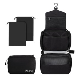 Aucuu Hanging Toiletry Bag, Wash Bag Cosmetic Bags, Foldable Travel Wash Bag with 2 Drawstring Bags, Cosmetics Makeup B-ag with Hook & Handle, Organizer for Men Women, Business Trip, Vacation