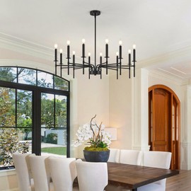 ZUYURT 12 Light Black Chandelier Light Fixture, Modern Farmhouse Chandeliers for Dining Room Light Fixture, Metal Candle Pendant Chandelier for Foyer Entryway Stairs Living Room Bedroom Kitchen