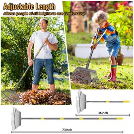 MASYHLEST Rake for Leaves, Heavy Duty Metal Leaf Rake with 25 Tines 18" Wide Head, Adjustable 36-73" Long Handle Garden Rakes, Gardening Tools for Lawn, Yard, Shrub, Garden Beds Leaf Cleanup