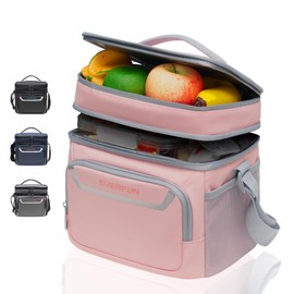 Everfun - Bolsa de almuerzo pequeña con aislamiento para mujer, doble compartimento, plegable, impermeable, a prueba de fugas, para viajes, trabajo, picnic, color rosa