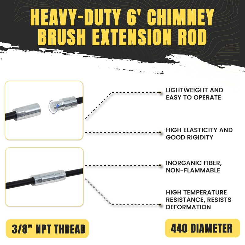 Heavy-Duty 6' Chimney Brush Extension Rod - Black .440 Diameter