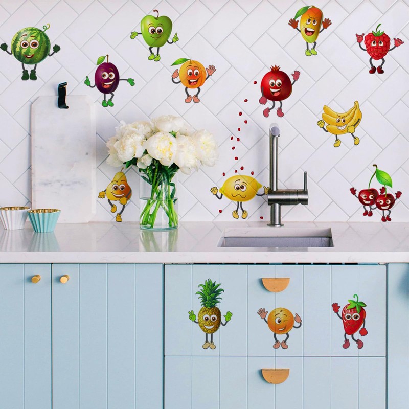 4 x Wall Stickers Kitchen Fruit Funny Fruit Wall Stickers