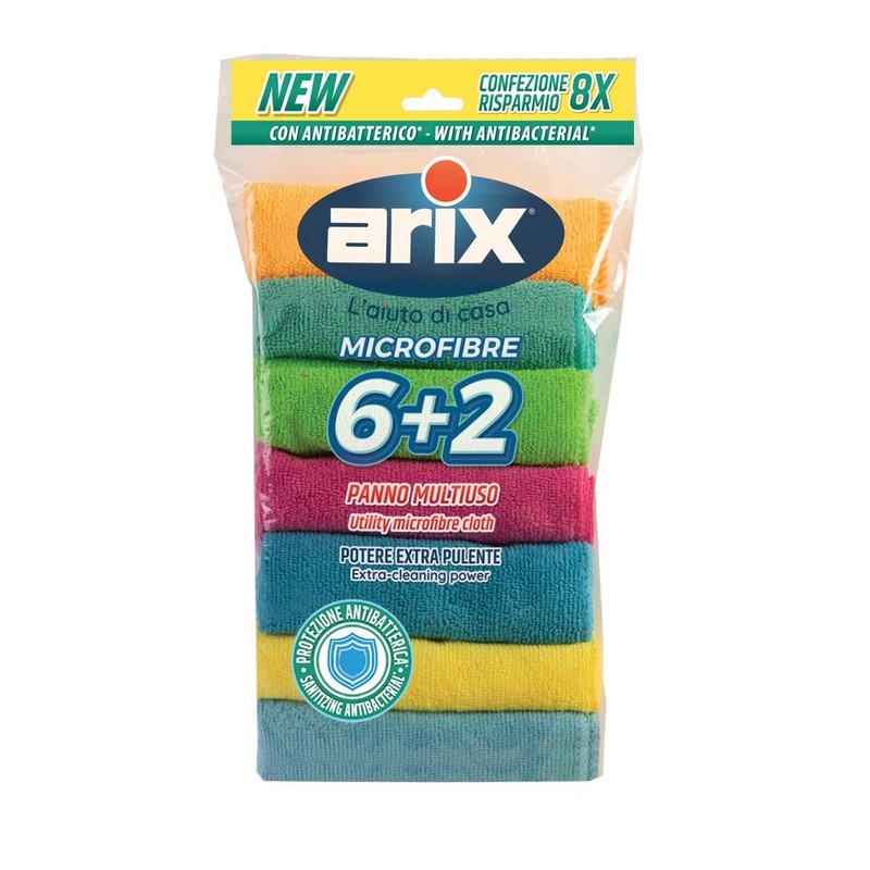 ARIX | Microfibre Panni Multiuso, 8 Morbidi Panni 30x30cm, Antibatterici,