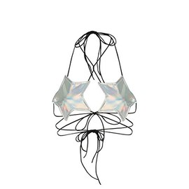 FlyCC Women Shiny Metallic Star Strappy Tube Top Halter Rave Wrap Around Bandeau Bra