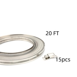 Clamps Hose Stainless Steel Worm Clamp,Hose Clamps 20 FT Adjustable 304 Stainless Steel Large Hose Clamp with 15 Fasteners Duct Clamps,Hose Clamp Strap with Fasteners.