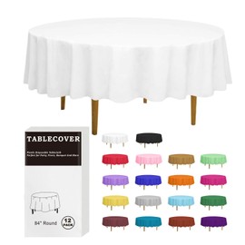 D&Z Plastic Table Cloth Disposable, 12 Pack White Round Tablecloth Individually Wrapped for Indoor&Outdoor, 84 Inch Table Cover for Party, Picnic, Birthday, Wedding & Dinner