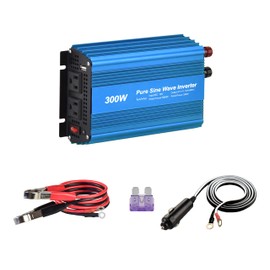 DC 12V to AC120V Pure sine Wave Power Inverter 300W with Dual sockets Output and DC 5V 2Amp USB Output. Ideal for Most Small Power appliances. (300W) Blue