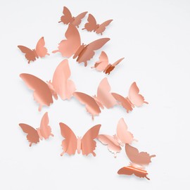 3D Butterfly Wall Stickers, CAYUDEN 24pcs Removable Mirror Butterfly Stickers DIY Butterfly Wall Decor 3 Sizes 3D Butterfly Wall Decal for Room, Door, Window, Wedding, Party Decoration(Rose Gold)