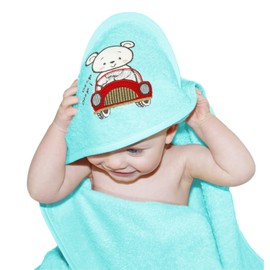 Lashuma Jungen Children's Towel with Hood 75 x 75 cm Embroidered Baby Towel Beach Towel Blue Motif Car