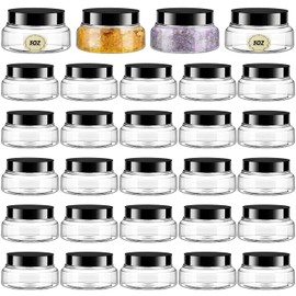 24 Envases Cosméticos Redondos Rellenables Contenedores de Plástico Vacíos con Tapa y Etiquetas para Cremas Mantequilla Corporal Exfoliación Azúcar (Claro, 5 Onzas)