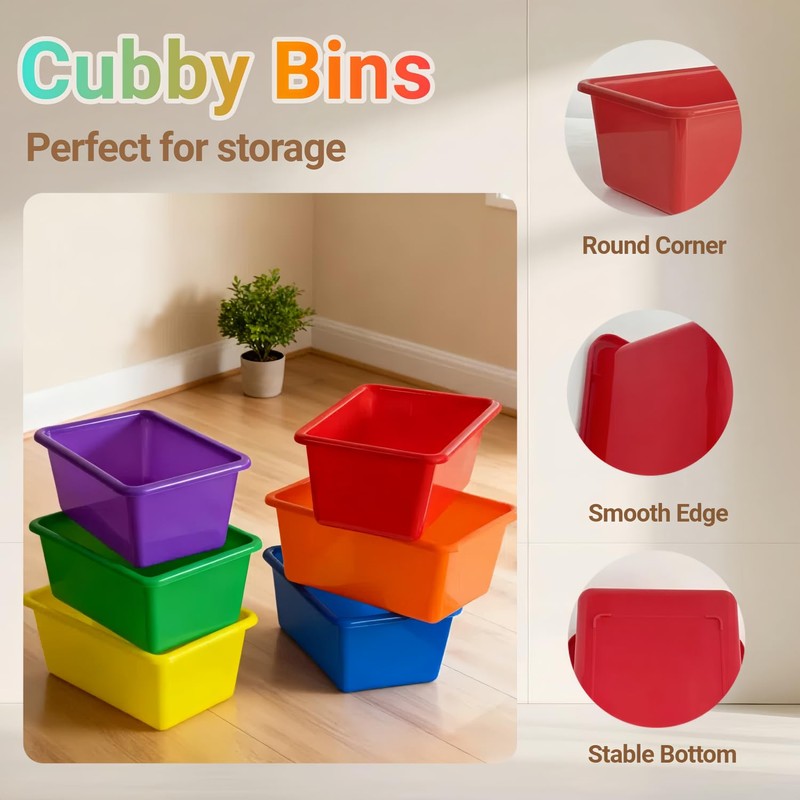 RAUVOLFIA 6 Pack Small Cubby Bin Storage Bins, Multi-Purpose Plastic