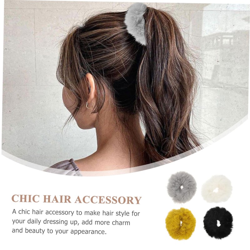 BIUDECO 8pcs Fluffy Hair Ties Soft Ponytail Holders for Elastic