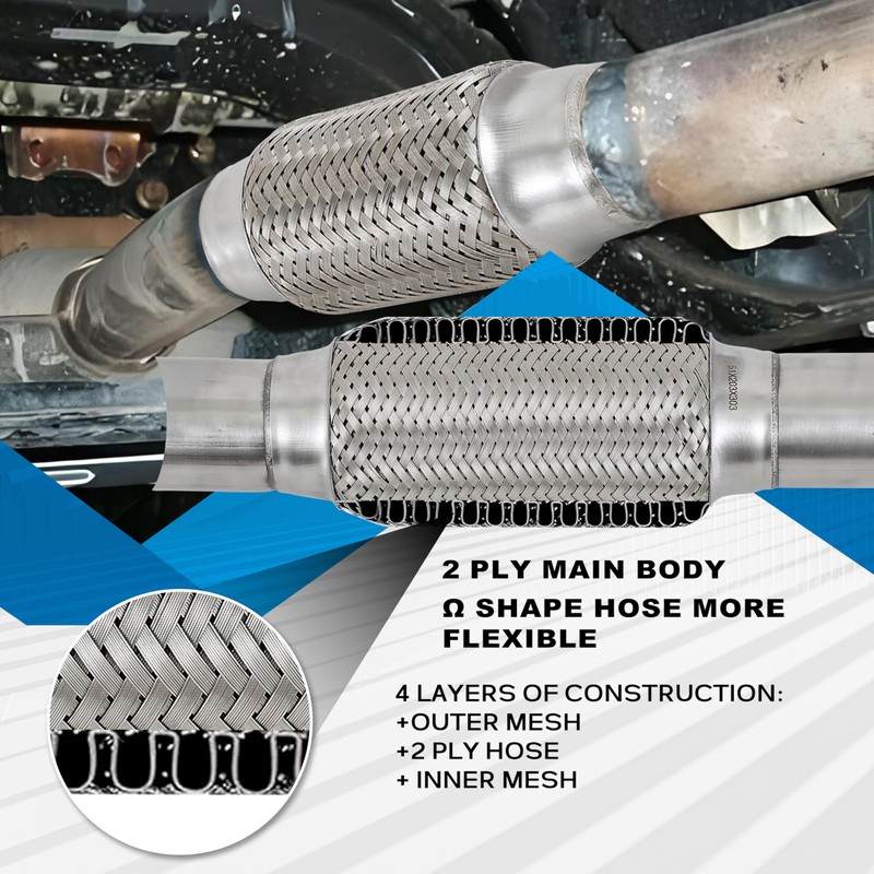 2.25''X6''universal stainless steel Exhaust Flex Pipe with Ends 10" Inch