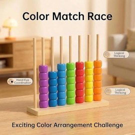 MOYEE Wooden Color Match Challenge Game - Stacking Puzzle for Family & Adults with 60+ Logic Challenges, Speed & Strategy Game for Game Night Gatherin