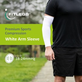 FitLegs - Sports Compression Arm Sleeve - 18-24mmHg for Muscle Fatigue, Endurance, Soreness & Recovery - White - Medium