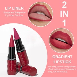 3 Colors Gradient Lip Liner Set, Long Lasting Matte Finish Lipstick Combo for Shaping & Sculpting Lips, Retractable Highly-Pigment Smooth Defined Cream Lip Pencil Kit for Women (#5,#6,#7)