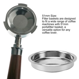 Portafilter Basket Coffee Filter, 51mm Coffee Filter Basket Reusable Single Layer Stainless Steel Coffee Portafilter Basket Espresso Portafilter Basket for 51mm Portafilter