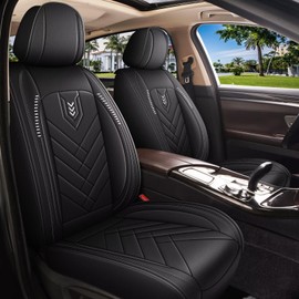 AOMSAZTO 2 Front Seat Covers Fit for VW/Volkswagen Atlas 2018-2025: First Row 2PCS Faux Leather Waterproof Seat Covers Automotive Seat Cushion Protector(Black)