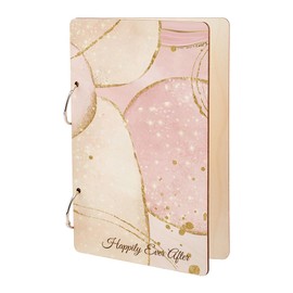 SUPERDANT Happily Ever After Greeting Card Holder Organizer Wooden Loose Leaf Binder Planning Book Cards Keeper Inspirational Photo Album 2-Rings Cover Wedding Birthday Journal Keepsake