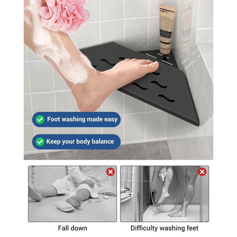 DAYONE Corner Foot Rest for Shaving Legs 10'' Black, Wall