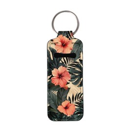 Baxinh Neoprene Chapsticks Holder for Lipstick, Lip Balm Gloss Holder for Women Lippy Clip Chapstick Keychain Car Keychain, Hibiscus Monstera-green, 1 Pack