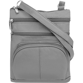 Roma Leathers Genuine X-Large Crossbody Purse, Multi-Pocket, Adjustable Strap, XL, Gray