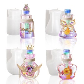 BIGEBO Mini Resin Molds, 4 Pcs Wishing Bottle Silicone Molds Quicksand Container and Stopper for DIY Jewelry Crystal Keychain Pendant