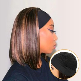 Destacar Diadema Pelucas Para Mujeres Negras Corto Marrón Yaki Pelo Recto Diadema Peluca Para Poner Y Llevar Peluca Sin Pegamento Peluca Sintética De 
