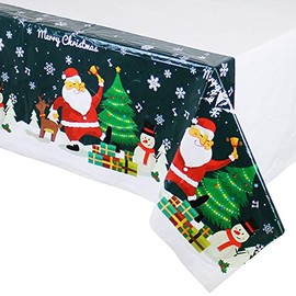 Aisszhao 137x274cm Christmas PVC Table Cloth Cover Holly Santa Xmas Tablecloth Oilcloth Christmas Home Party Table Decoration Supplies (Santa)