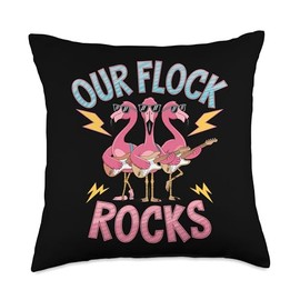 Our Flock Rocks Flamingo Guitar Pink Flamingo Costume Adult Throw Pillow