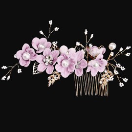 Bridesmaid Hair Accessories, Wedding Hair Side Combs Bridal Hair Pieces Flower Hair Pins For Women Wedding Hair Accessories For Women Girls(Purple)