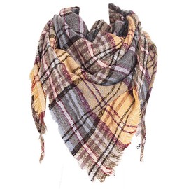 Wander Agio Womens Warm Scarf Triangle Shawls Scarves Stripe Plaid Fichu Rough Surface Plaid Yellow 08