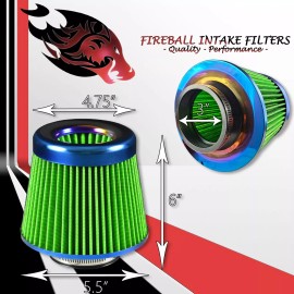 StreetWolf Performance 3" Reusable High Flow Performance Cold Air Intake Filter Kit Green For Volvo