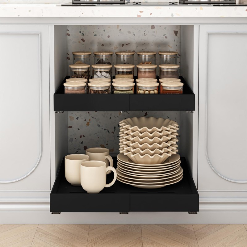 THMINS 2 Pack Expandable Pull Out Cabinet Organizer, 16" Deep