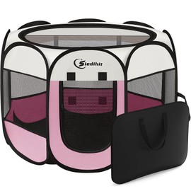 Siedihit Pink Dog Cat Playpen, Puppy Pet Playpen Indoor for Small Dog Crate Tent Cage Outdoor, Portable Pop Up Dogs Enclosure Kennel with Carrying Case for Dogs/Cats/Rabbits