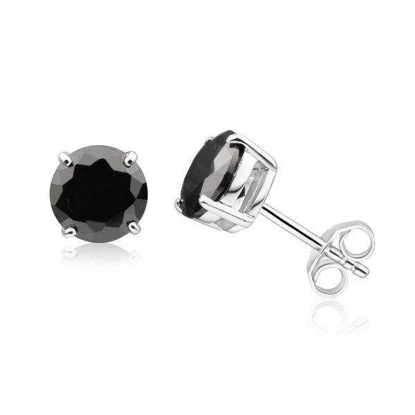 NYC Sterling Unisex Round Black Cubic Zirconia Stud Earring 3
