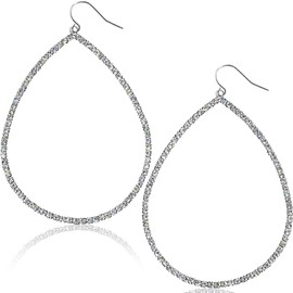 Long Silver Earrings for Women - Sparkly Silver Plated Dangly Earrings, Teardrop Rhinestone Earrings for Women, CZ Fake Diamond Tear Drop Earrings for Women, Elegant Dressy Crystal Big Hoops Dangle