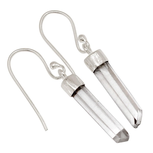 Natural Lemurian Crystal Quartz 925 Sterling Silver Earrings Jewelry ALLE-19096