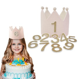 ASFWAGQ Papierdrachen Birthday Crown Muslin with Numbers Birthday Crown Reversible Party Hats for Boys Girls Muslin Fabric with Button Numbers from 0-9 Party Decoration Hat for Children's Birthday