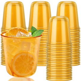 Xuelimei 50pcs 12oz Disposable Stemless Glasses,PET Disposable Drinking Cups,Cold Party Clear Plastic Wine Glasses for Parties Birthday,Wedding,Meeting,Christmas Party Supplies. (Orange)