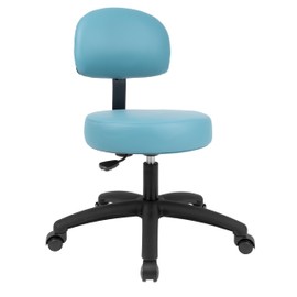 Chair Master Round Vinyl Fabric Adjustable Chair for Exam Rooms, Labs, Doctor and Dentist Offices. Easy to Clean! 17"-22" Seat Height NO FOOTRING (Self Braking, Aqua)