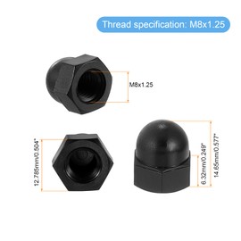 sourcing map M8x1.25 Acorn Cap Nuts, 20Pcs Nylon Dome Cap Head Acorn Nut Hardware Nuts for Bolt Cover, Black